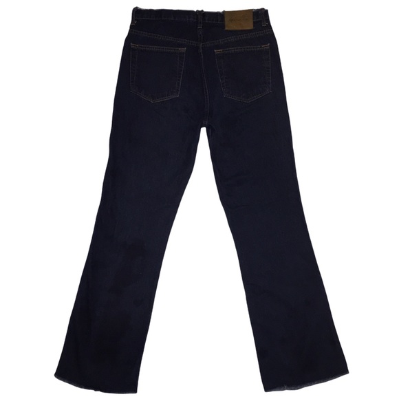 Highrise Flare Jeans, Distressed Denim, Frayed Waist/Hem, Dark Calvin Klein Sz 7 - Picture 6 of 13